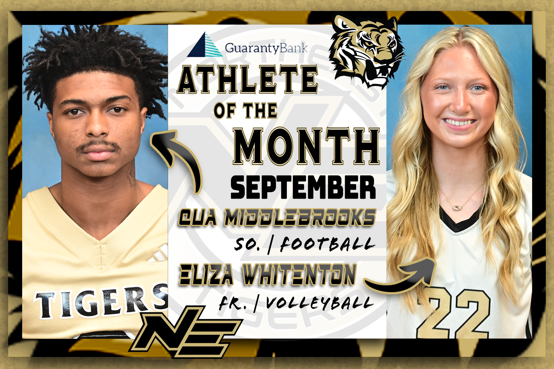 Qua Middlebrooks & Eliza Whitenton are Northeast's September 2025 Athletes of the Month.